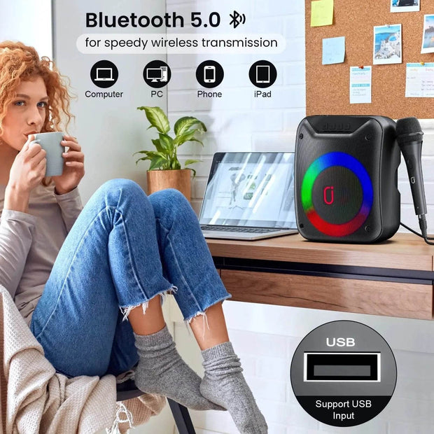 Outdoor Party Speaker with LED Light & Microphone - Creatique