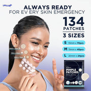 Pimple Patches for Face - 134 Count Hydrocolloid Acne Patches - Zit, Blemish, Cystic Acne Dots & Dark Spot Treatment - Invisible Clear Pimple Patch Stickers for Forehead, Chin, Nose, 3 Sizes (S, M, L) - Creatique