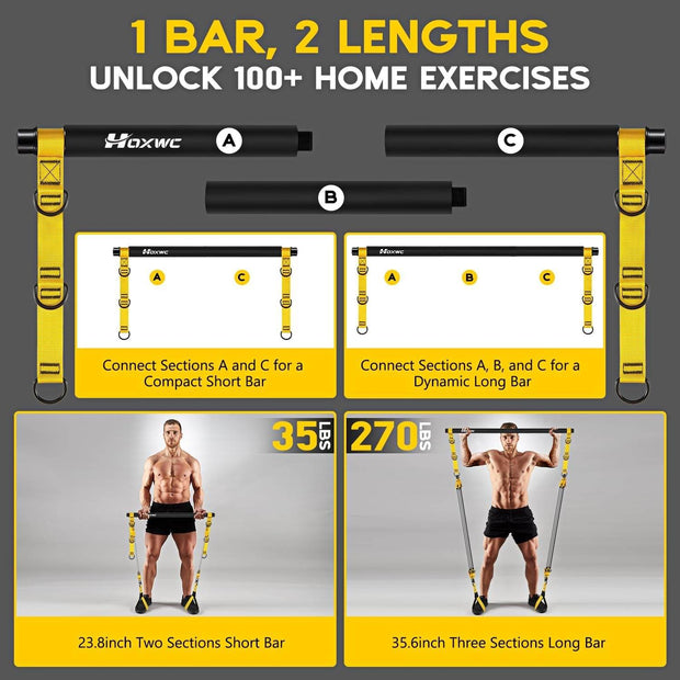 Pilates Equipment, Portable Pilates Bar Kit with Resistance Bands, Professional Adjustable Heavy Duty Squat Workout Equipment for Men, Home Gym Muscle Strength Training, Full Body Exercise - Creatique