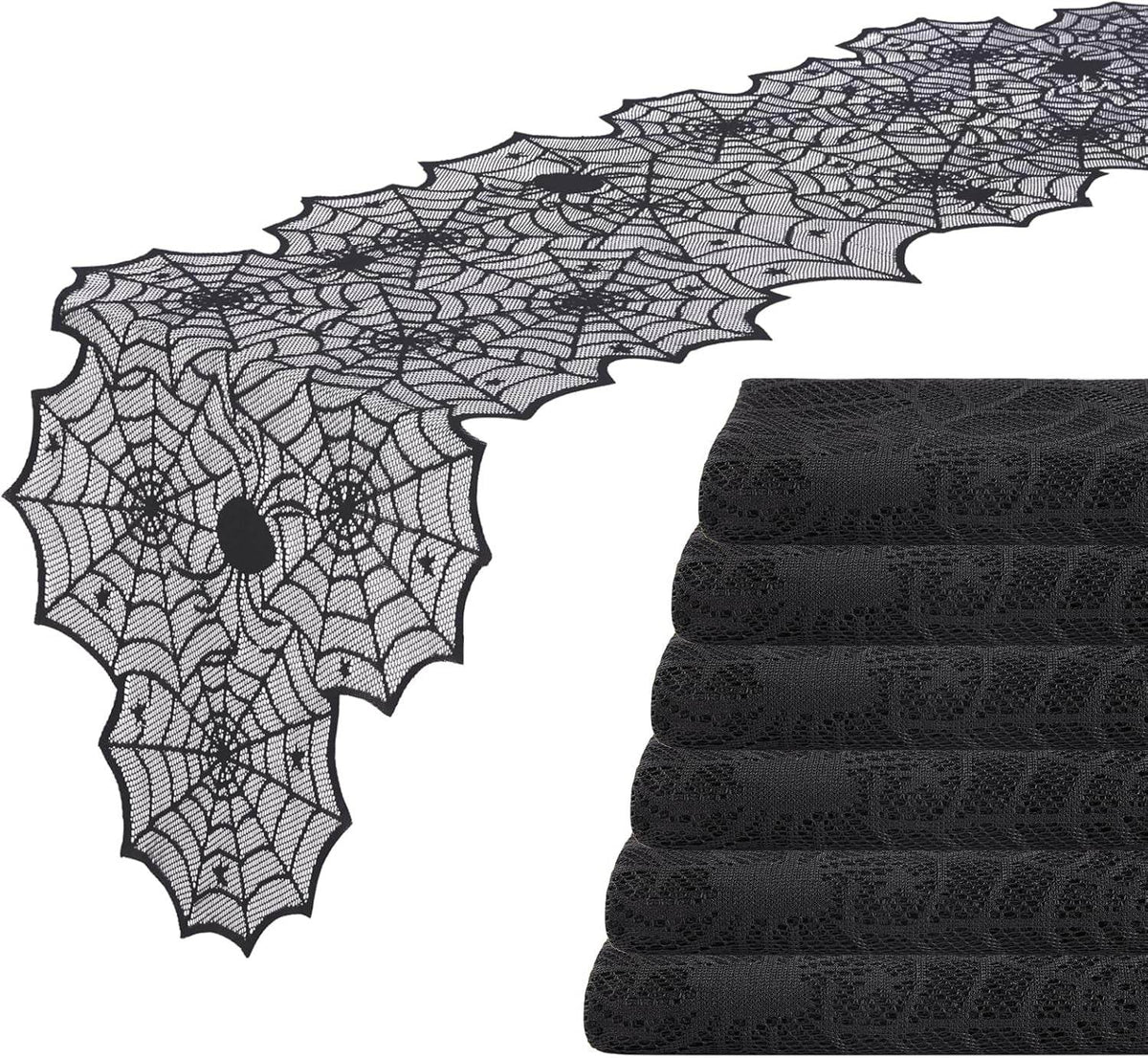 Halloween Table Runner – Black Lace Spider Web Design (2 Pack, 18x72 Inches) - Creatique