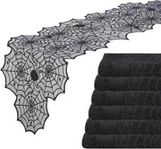Halloween Table Runner: Black Lace Spider Web Table Runners 2 Packs 18 X 72 Inches for Halloween Decor, Vivid Polyester Spider Web Table Runner for Halloween Masquerade Party Dinner Table Decorations - Creatique