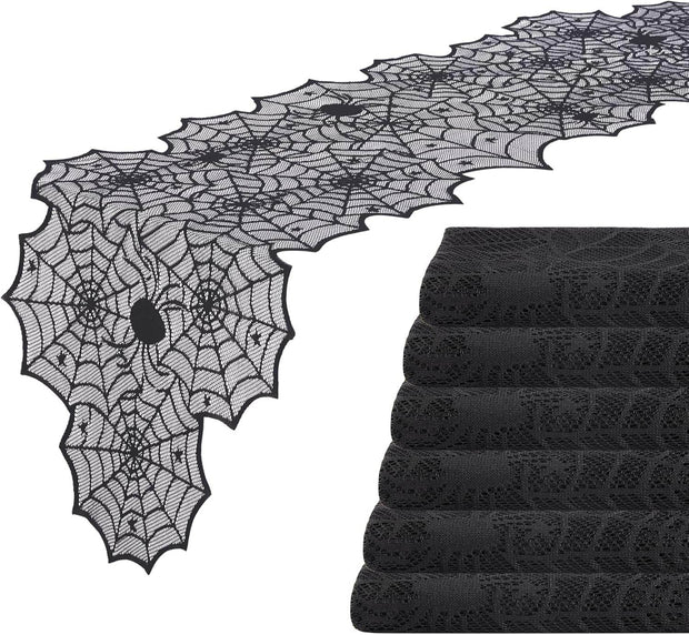 Halloween Table Runner: Black Lace Spider Web Table Runners 2 Packs 18 X 72 Inches for Halloween Decor, Vivid Polyester Spider Web Table Runner for Halloween Masquerade Party Dinner Table Decorations - Creatique