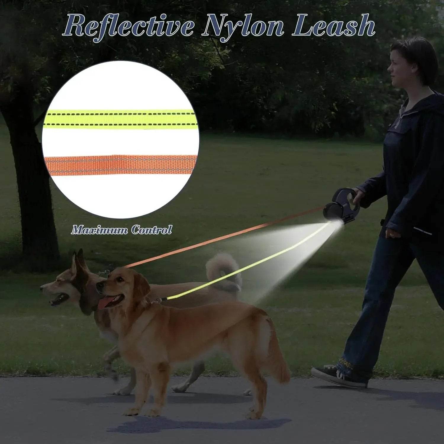 Dual Pet Leash Retractable Reflective Lead 360 Swivel Double Dog Walking Leash - Creatique
