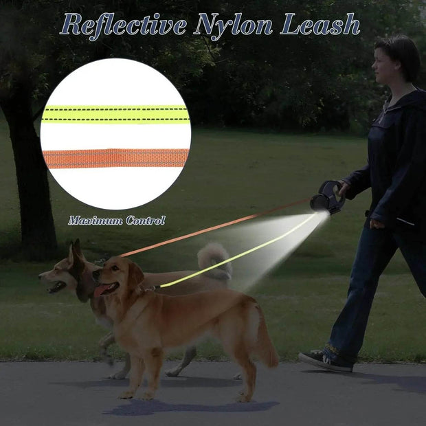 Dual Pet Leash Retractable Reflective Lead 360 Swivel Double Dog Walking Leash - Creatique