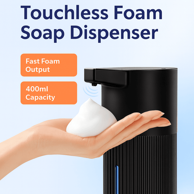 Automatic Soap Dispenser Foaming Touchless: 14Oz Plastic - 4 Level Adjustable Wall Mount Foam Black Rechargeable Electric Auto Smart Soap Dispenser - Bathroom Kitchen Hand Dish Lotion - Creatique